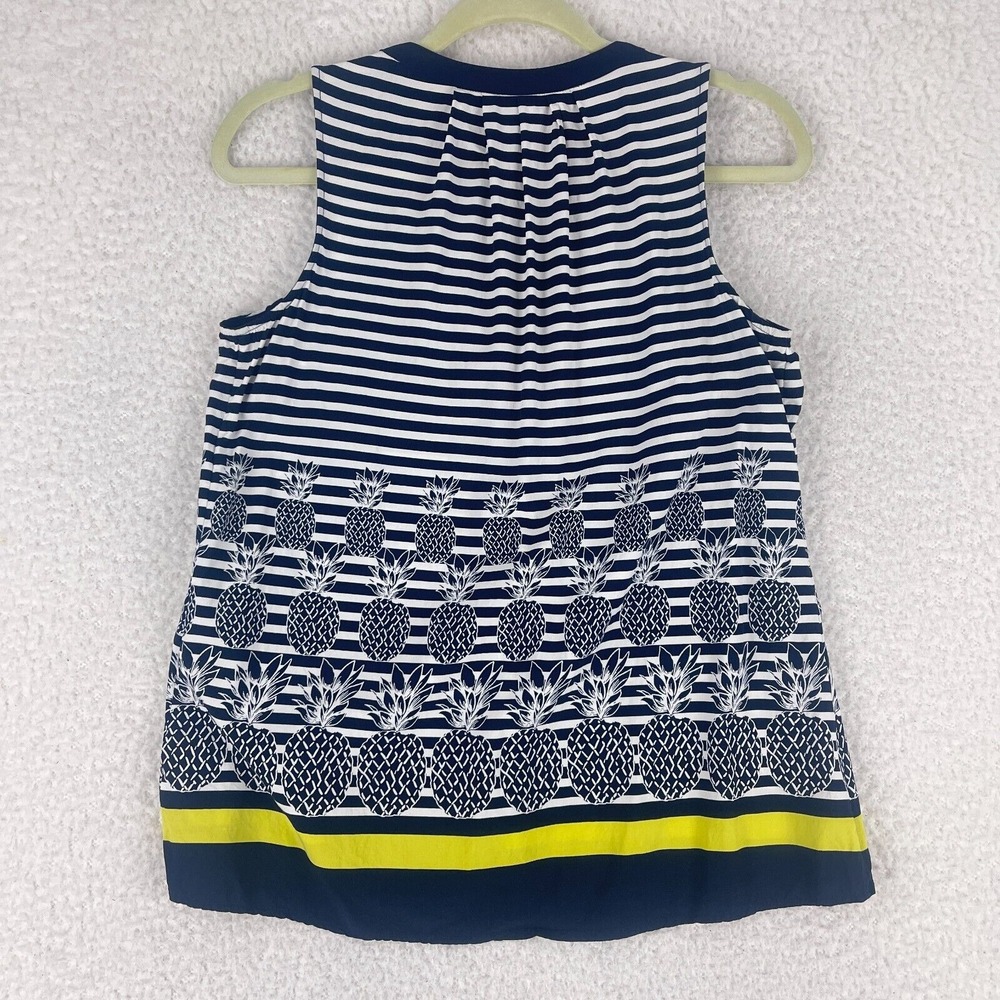 Crown & Ivy Blue White Pineapple‎ Print Tank Top Womens V-Neck Size Medium - Picture 8 of 8